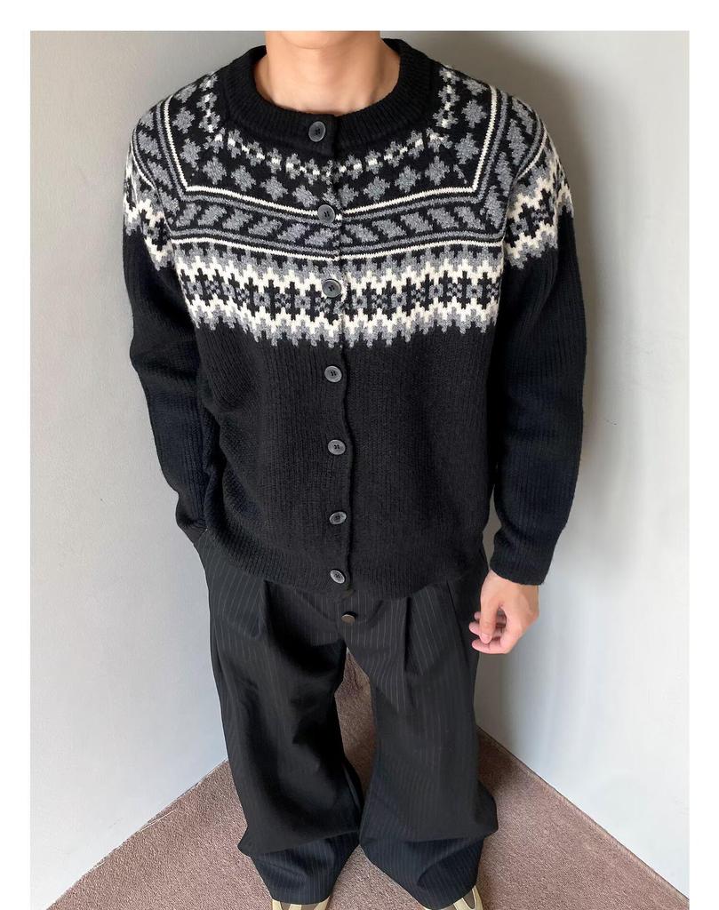 Unisex Fair Isle Button Cardigan - Autumn/Winter Retro Ethnic Knitwear