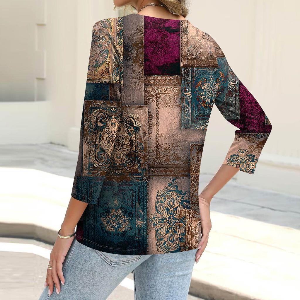 Mote dame avslappet trykk nedknapp skjorte 3/4 lange ermer topper