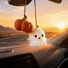 Hand Woven Woolen Ghost Decor Handmade Pumpkin Car Rear View Mirror Pendant, Cute Crochet Pendant Ornament Hanging for Halloween Auto Interior