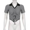 Short Slim Top for Women Vintage V-neck Drawstring Pleated Short Sleeve Top Summer Sexy Irregular T-shirt Gothic Korean Crop Top