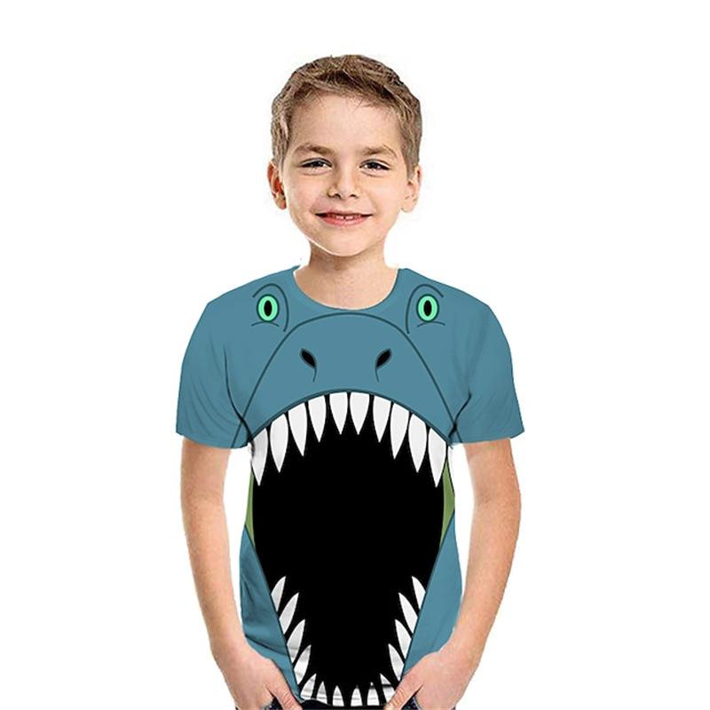 

Летняя новая детская футболка с коротким рукавом с принтом гигантской глубоководной акулы, детский топ для мальчиков и девочек, повседневная футболка с рисунком для детей 150