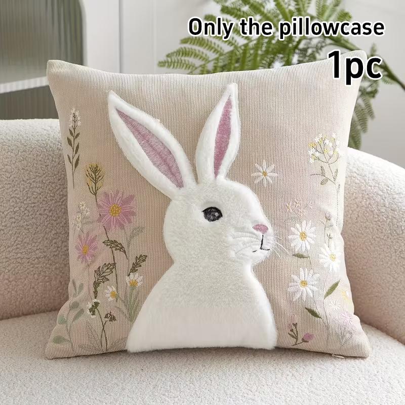 

Pillow Cover Multiple Sizes No Embroidery Easter Wild Floral Rabbit 100% Polyester Sofa Living Room Bedroom Festive Pillow Cover 470*740mm
