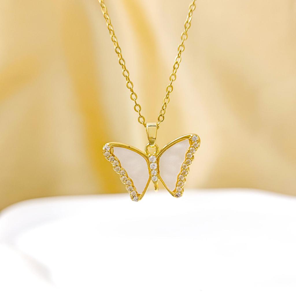 European & American Style Non-fading White Shell Butterfly Necklace - Elegant & Versatile Korean Fashion Statement for Women, Perfect Girlfriend Gift