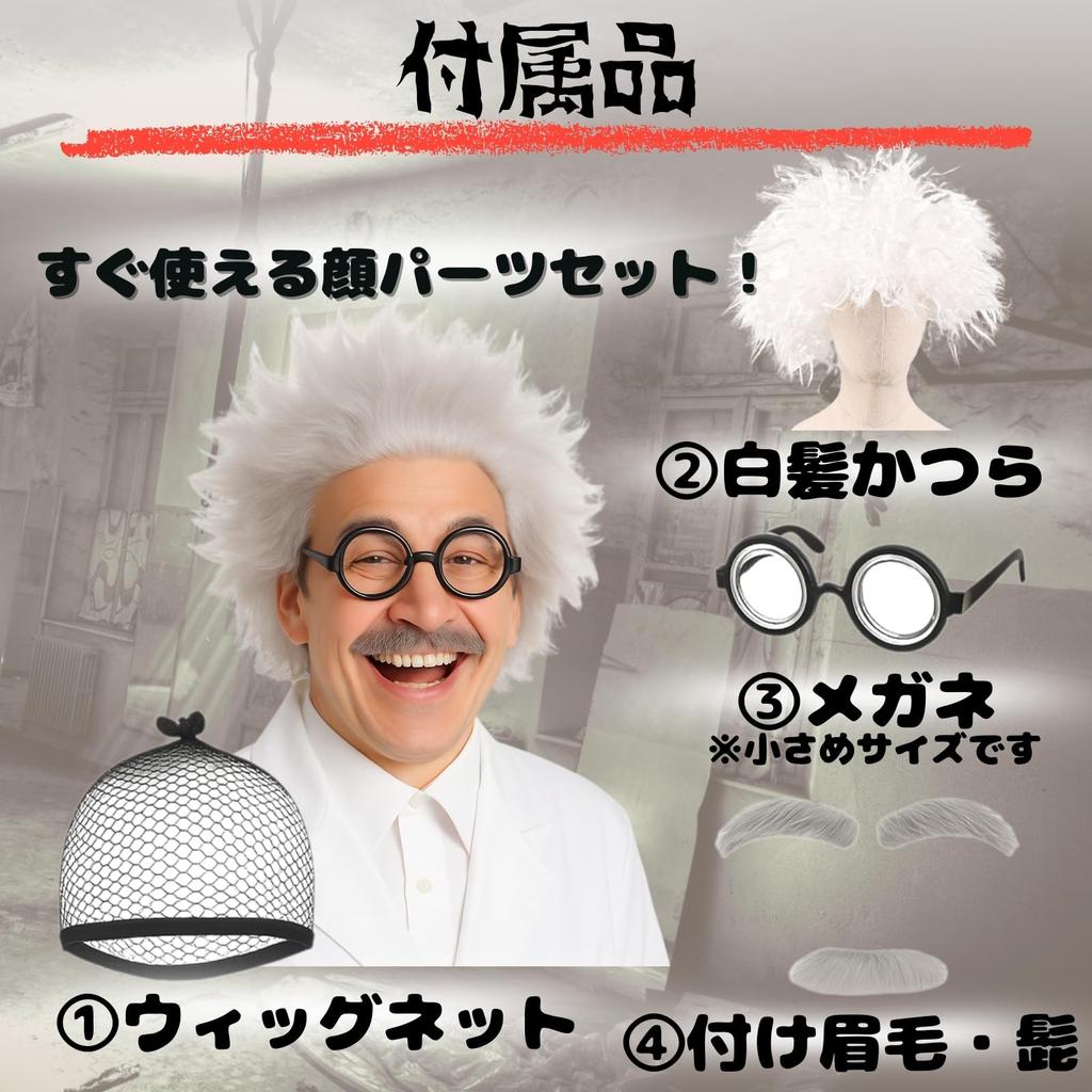 Doctor Cosplay Comedy Duo White Hair Wig Beard Old Man Costume Scientist Cosplay Wig and Beard Set [Avidora] Stand-up