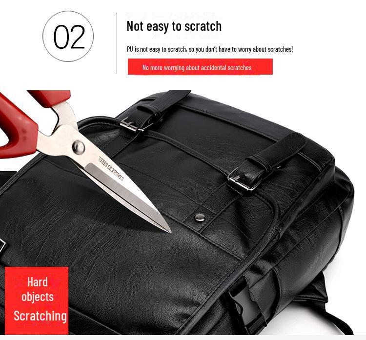Men's PU Leather Business Travel Backpack: Retro Style, Large Capacity, Perfect for High School and Casual Use.