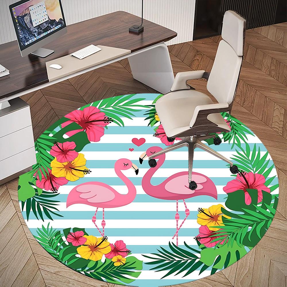 1pc Flamingo Tropical Round Chair Mat Area Rug - Non-Slip, Floor Mat for Office, Bedroom, and Indoor Decor C1125264