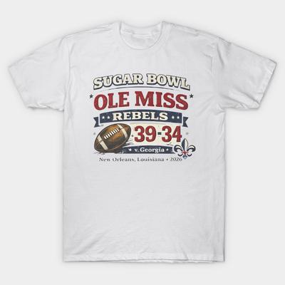 Men Black Print T-shirt Ole Miss Sugar Bowl 2026 No-Cut Transfer Paper Print Cotton Tshirt