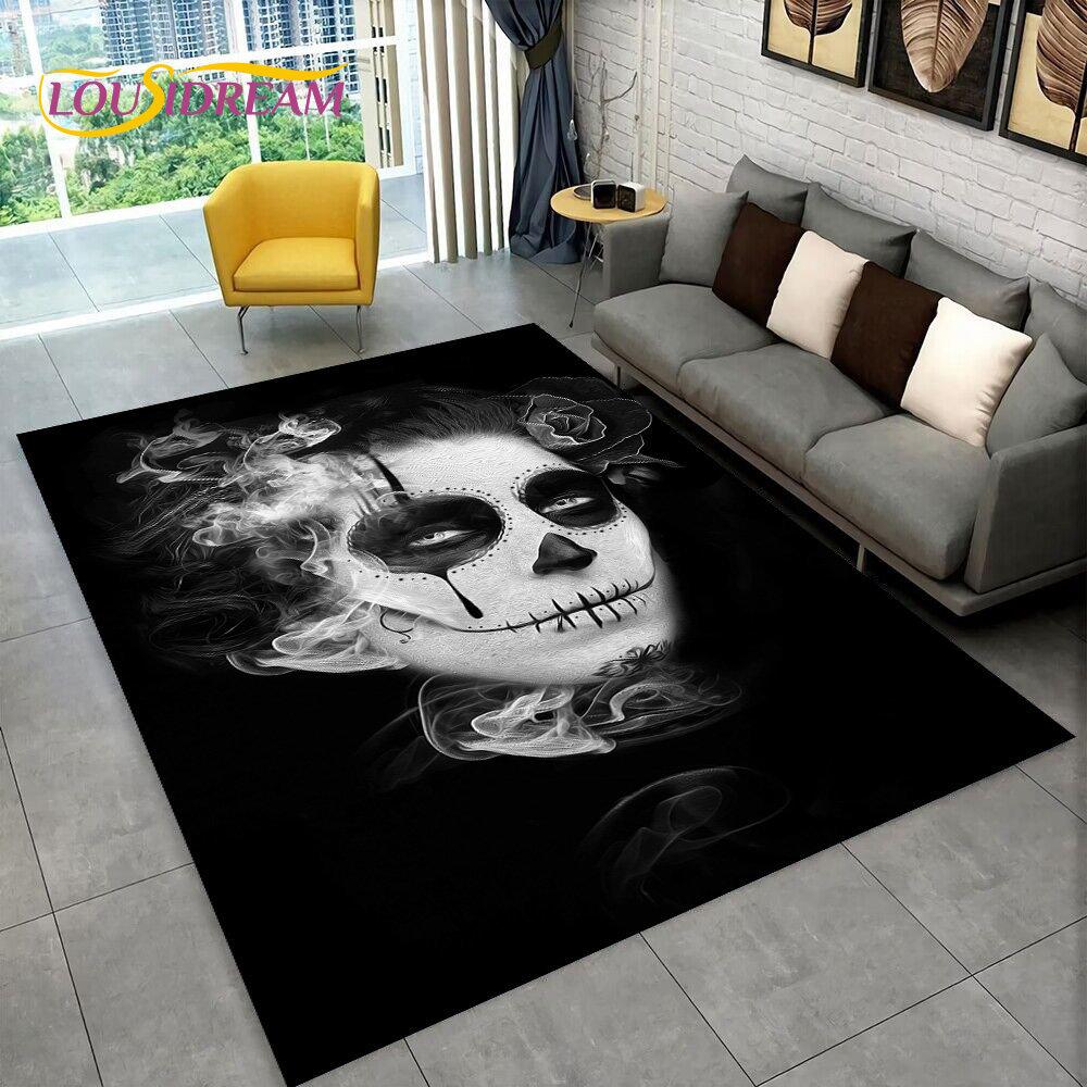 Teppich mit 3D-Motiv, Gothic-Horror, weiblicher Totenkopf, totes Mädchen, Teppich für Zuhause, Wohnzimmer, Schlafzimmer, Sofa, Fußmatte, Dekor, rutschfeste Bodenmatte