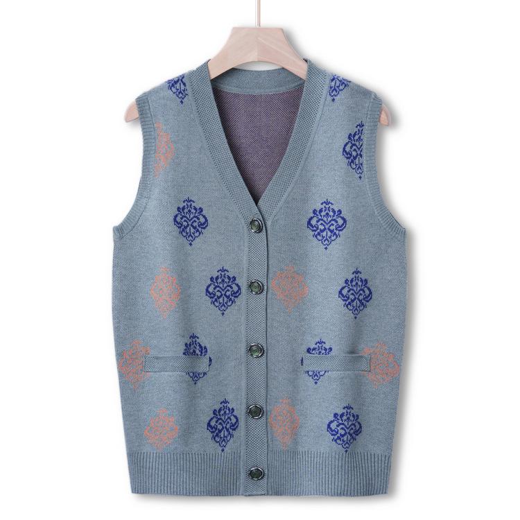 

Пожилая бабушка носит осенний повседневный жилет, качественный свитер, свитер для матери среднего и пожилого возраста, жилет с застежками-клипсами 4XL