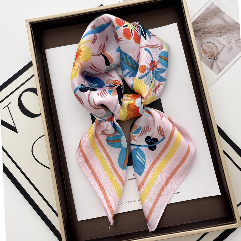 New Luxury Fashion Print 70*70cm Square Scarf Women Soft Satin Hairband Neckerchief Tie Female Headband Foulard Bag Ribbon