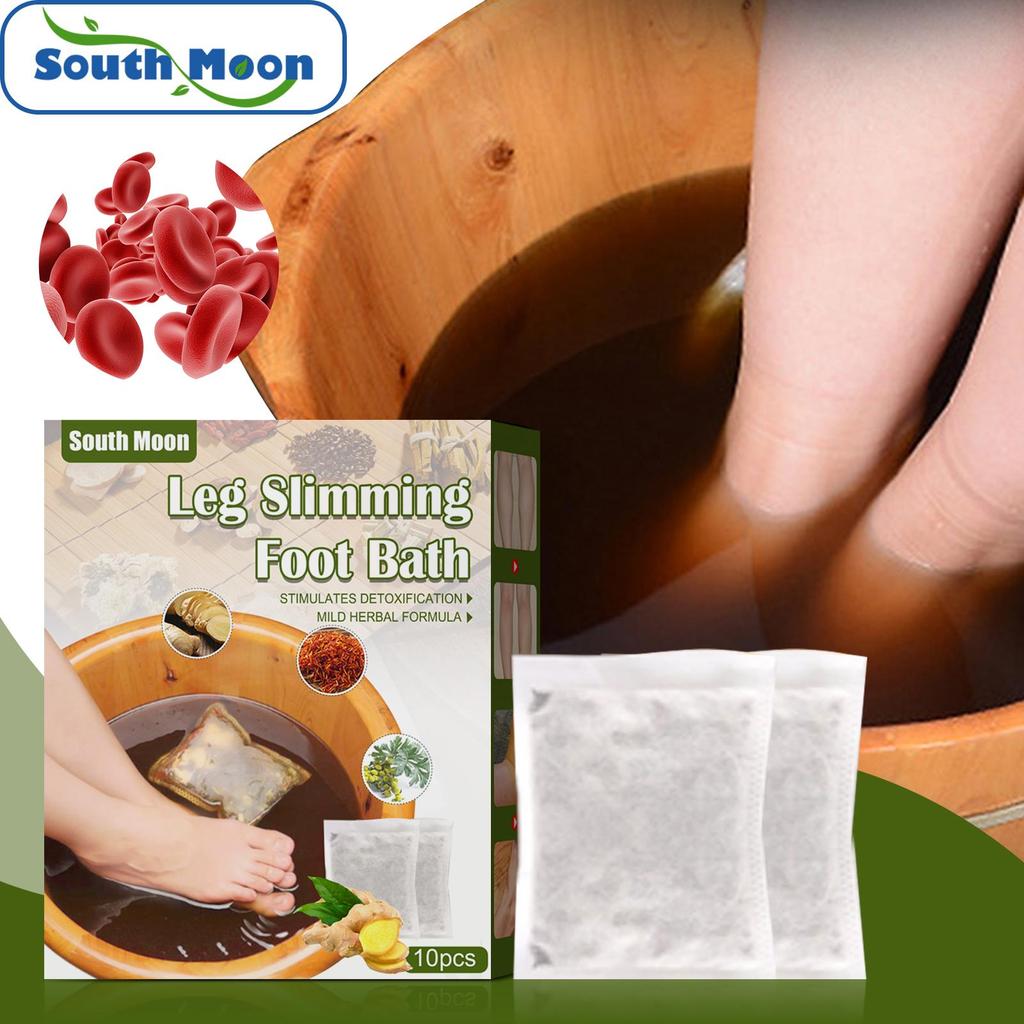 South Moon Ginger Foot Bath Pack: Promotes Lymphatic Drainage, Cleanses and Relaxes the Body, and Relieves Leg Swelling. 10 Pieces.
