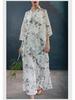 Mountain Spirit Sheer Flowy Tie-Waist Long Dress with Irregular Neckline, Women's Ramie Tea Dress