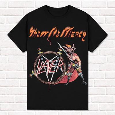 T-shirt Noir Slayer Show No Mercy 1983 Thrash Metal Heavy Metal T-shirt T-shirts Tops Unisexe Coton Manches Courtes High Street
