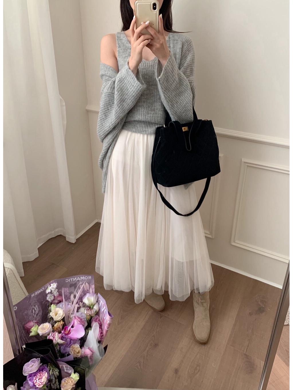 Apricot High-Waisted A-line Mesh Midi Skirt with Draping Hem - Autumn 2025 One Size абрикосовый