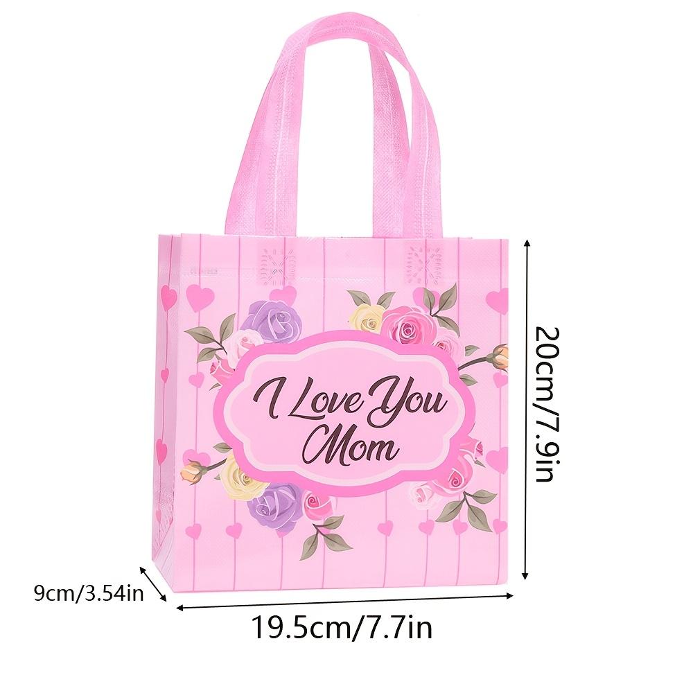 24Pcs Happy Mother's Day Theme Non-Woven Gifts Packing Bag Flower Best Mom Shopping Bags for Mommy Day Birthday Party Decoration