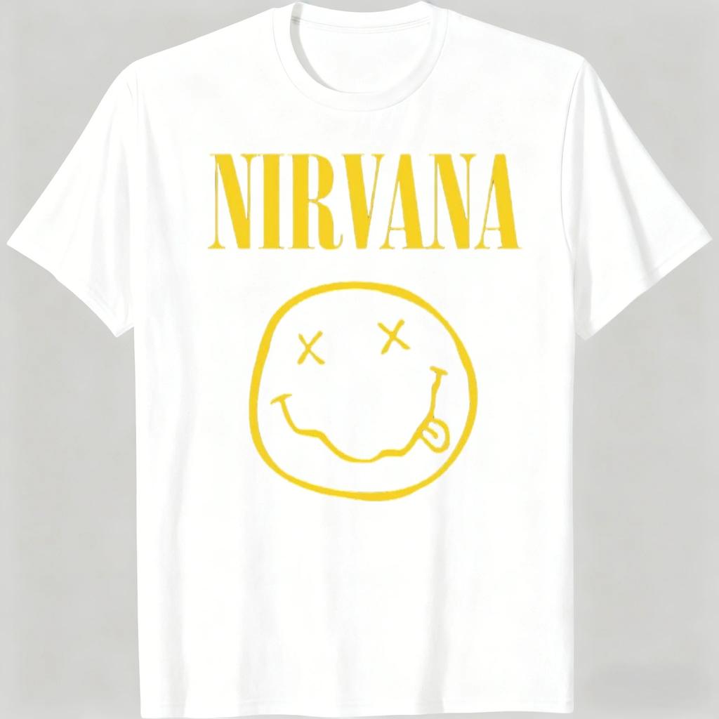 Nirvana Classic Smile Logo Vintage Rock Band T-Shirt Grunge Music Unisex Black Oversized Women And Men T-shirts