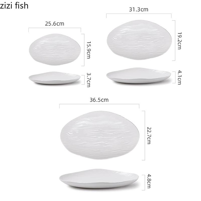 Ren Vit Vattenvåg Keramisk Fiskfat Oregelbunden Oval Tallrik Sushi Tallrik Ångade Fiskfat Hotell Kreativ Stort Porslin