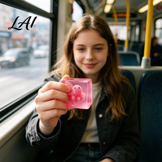 Portable Anxiety Relief Toy Glow-in-the-Dark Stress Cube Toy Squeeze Sensory Clear with Luminous Sea Animal Inside