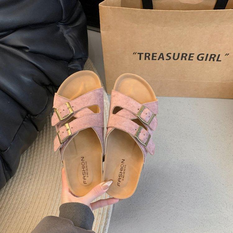 

Soft leather version~ thick-soled cool slippers women s shoes summer wear 2025 new Boken stepping on shit beach one-word drag 40