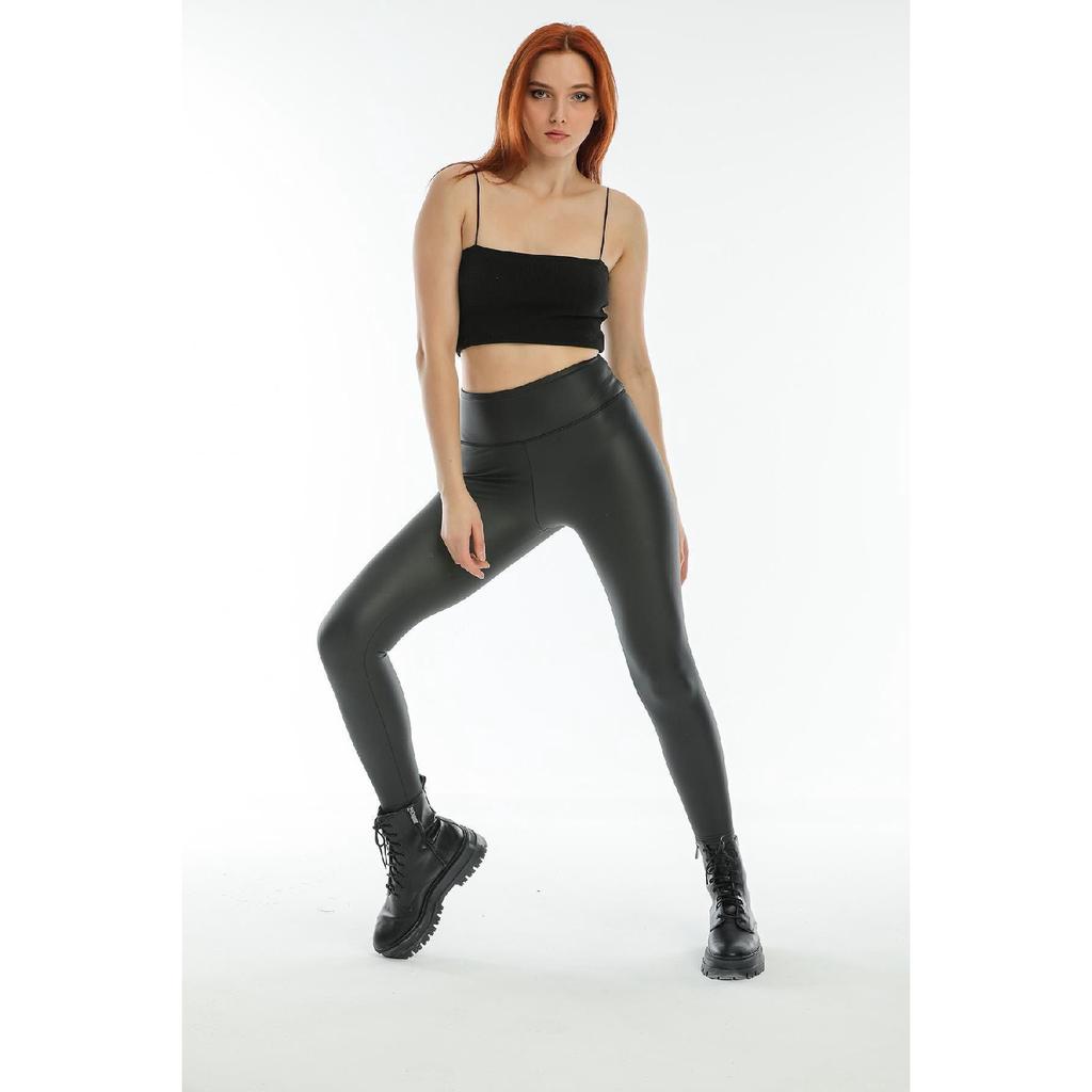 Black High Waist Matte Faux Leather Leggings With Fleece