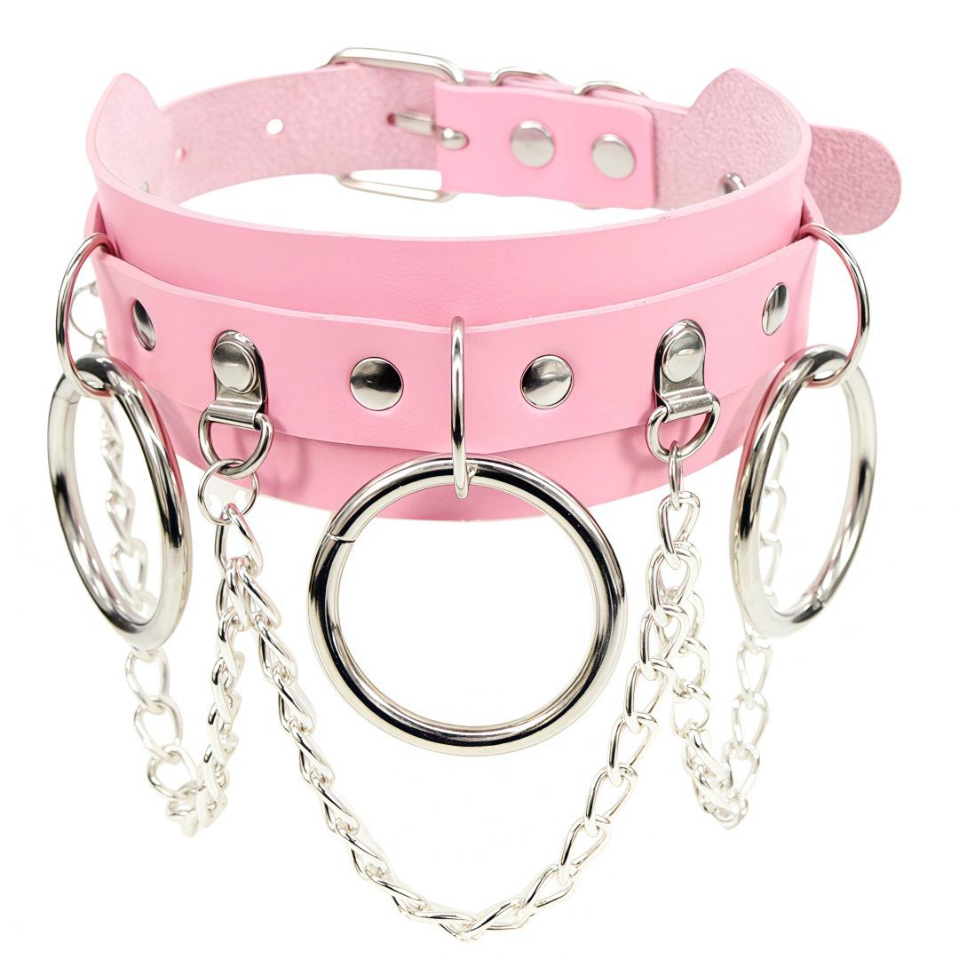 

Європейсько-американський панк вуличний стиль ПУ шкіра О-кільце ланцюжок чокер рожевий