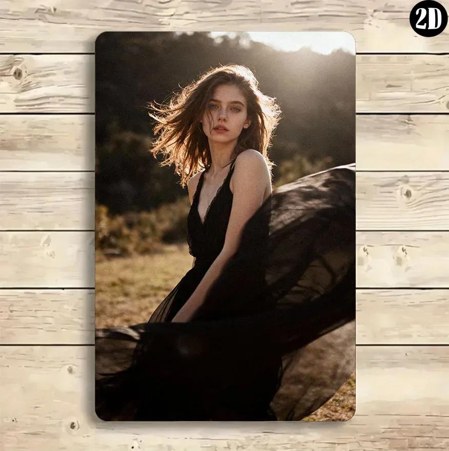 Винтажная металлическая жестяная табличка 2D Плоская Женская Настенное искусство Погодостойкая Декор для дома и сада 20x30cm