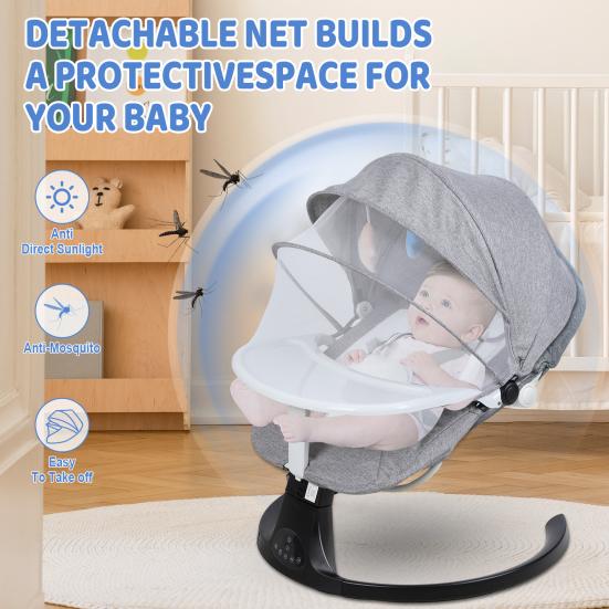 Elektrické houpací křeslo s inteligentním indukčním systémem a bezpečnostním pásem Dálkové ovládání Kompatibilní s Bluetooth Elektrické houpátko Opěrka zad Chytré houpání