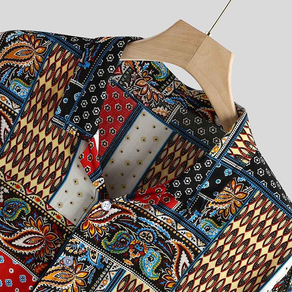 Men's Ethnic Style Linen Beach Shirt - Summer Casual Print, Short Sleeves