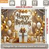 2D Gold Happy Birthday Backdrop, White Gold Balloon Gift Box Photography Background for Party