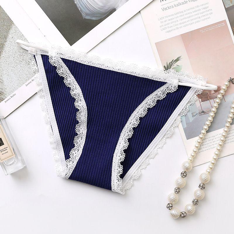 

Нижнее белье, женские хлопковые трусы с промежностью для девочек, сексуальные кружевные трусы без следов со средней талией L темно-синий