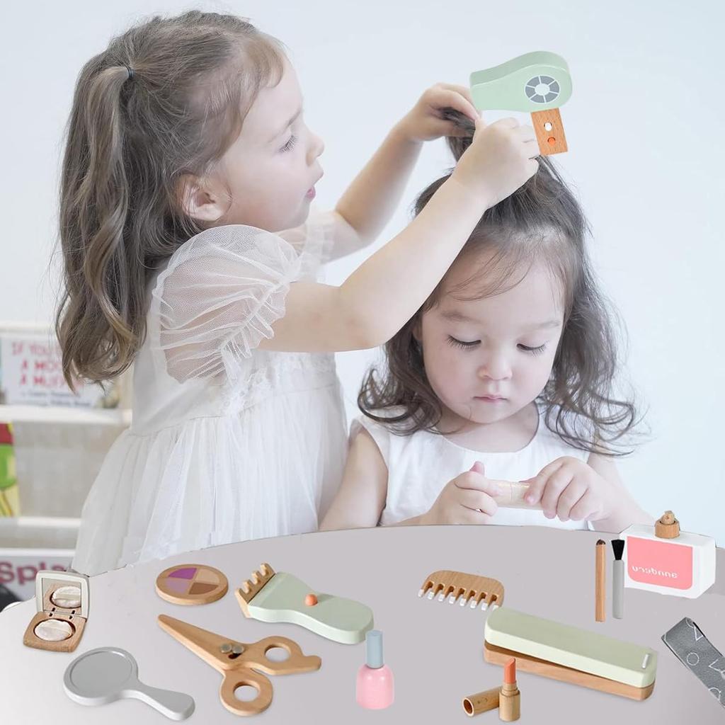 Wesfen Leker i tre, Pedagogiske leker, Late som-lek, Sminkesett, Leker for jenter, Alder 6, 7, 8, 9, Jenter, Gave, Kosmetikk, Kosmetikkveske inkludert, Enkelt