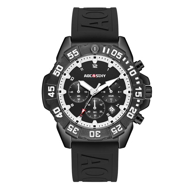 New Sport Men's Watch Silicone Strap Multi-Functional Date Waterproof Military Quartz Wristwatches Gifts Relogio Masculino