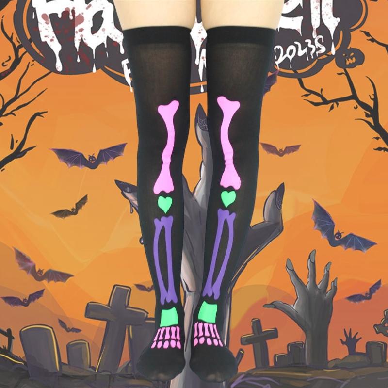 Chaussettes Longues pour Femmes Printemps Été Halloween Au-dessus du Genou Hautes sur la Cuisse Motif Bas Style Campus