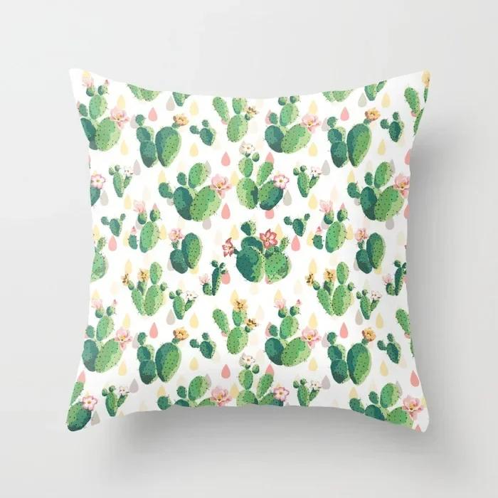Tropical Cactus Summer Plants Pattern Double-sided Printed Pillow Cover Short Plush Suitable Living Sofas Throw Cushion Cover