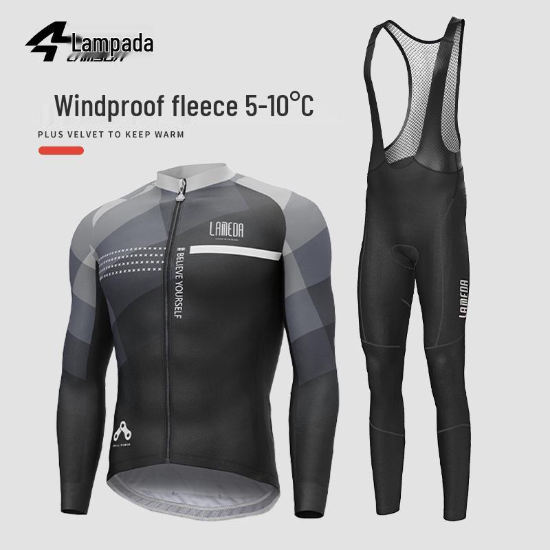

Lampaida Men s Windproof Fleece Cycling Set: Warm Long Sleeve Jersey & Bib Tights XXL