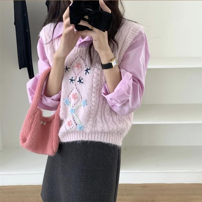Spring and Autumn Korean Version Women's Loose Sweater Vest Round Neck Sleeveless Knitted Vest Women's Vest