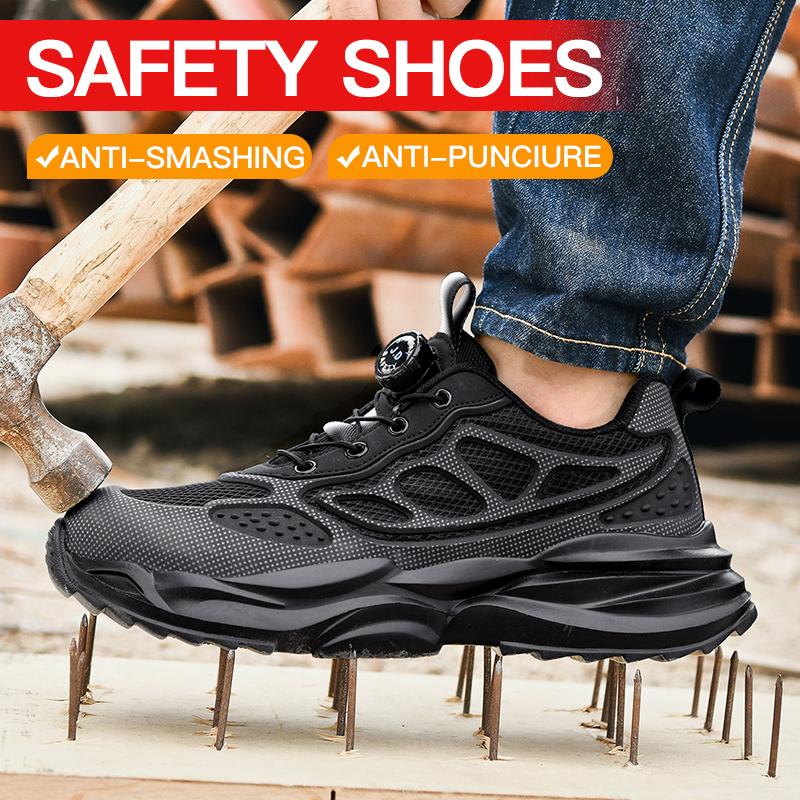 Rotary Button Safety Shoes Men Steel Toe Sneakers Puncture Proof Work Safety Boots Air Cushion Sport Work Shoes Anti-Smash Boots
