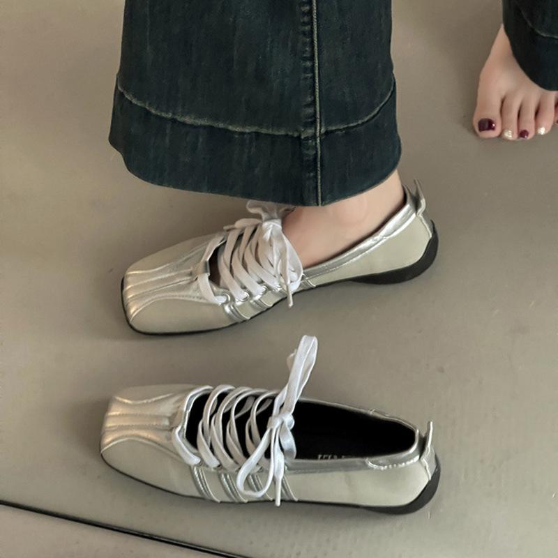 Retro lace-up Dexun single shoes color matching ballet shoes women's summer French fashion fairy style casual Mary Jane shoes