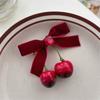 Red Velvet Velvet Bow Hair Clip Bowknot Cherry Hairpin Cute   Student