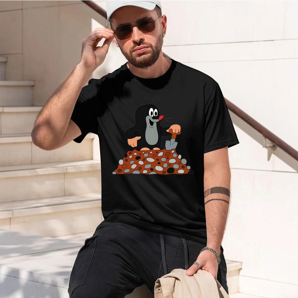Little Mole Sublimation Heavyweight Retro Printed Pattern Fun Round Neck T-shirt for Daily Comf