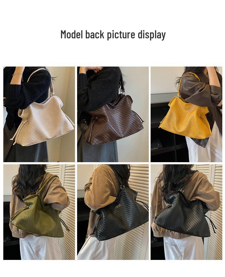 Korean Style Woven Texture Tote Bag: 2026 Fashion Versatile Shoulder Bag, Lazy Style, Large Capacity for Women.