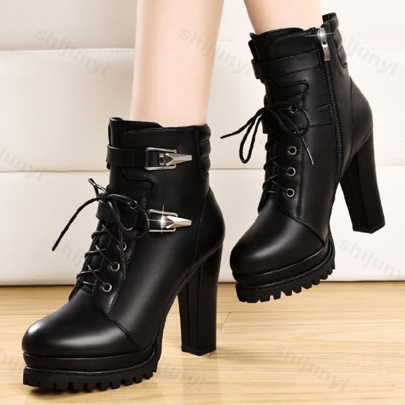 Fashion Autumn Women's Ankle Boots New Retro British Platform Short Boots High-quality Fashion Retro Buckle High Heels Botas Para Mujer