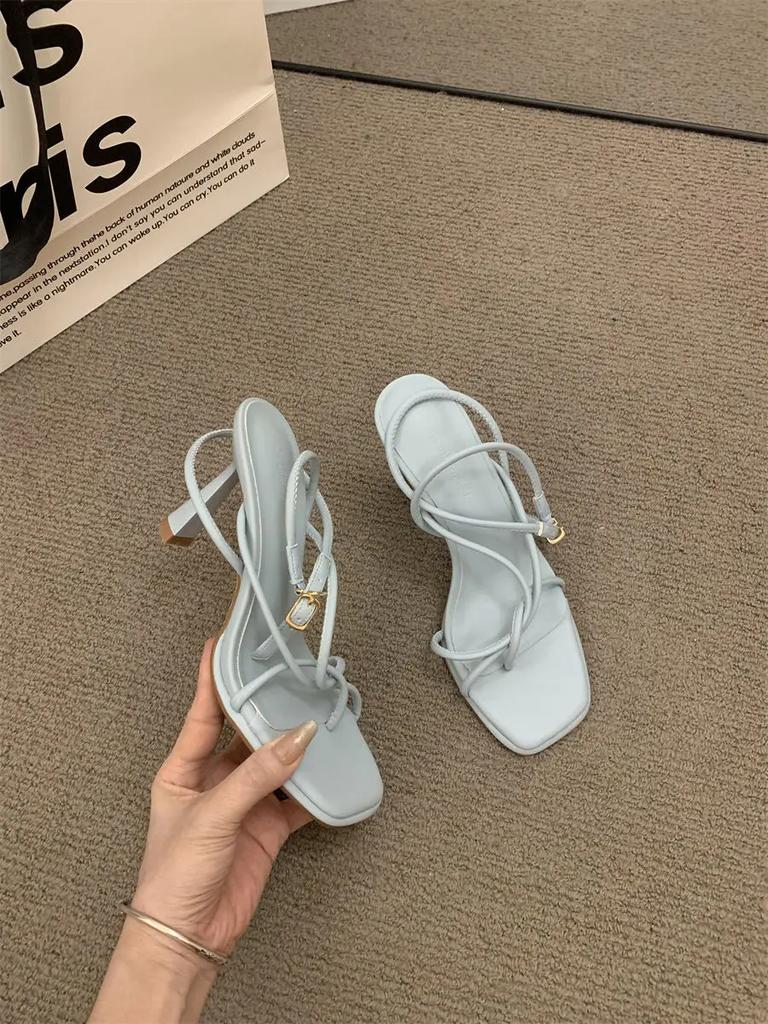Women's fashion sandals square head fine heel ankle buckle strap open toe high heels soft bottom temperament strap Roman shoes