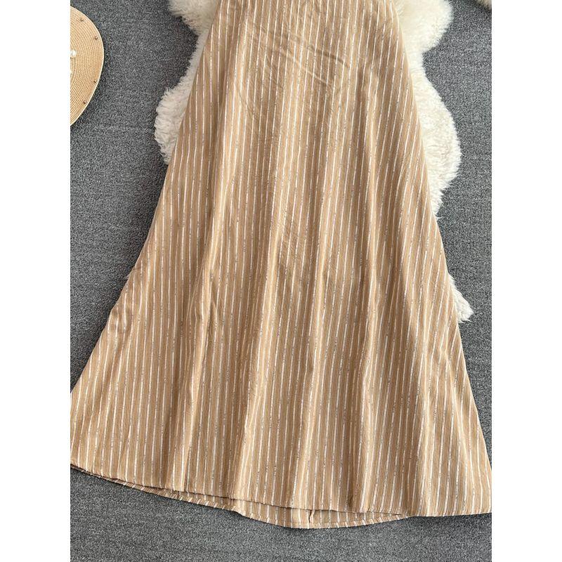 Summer Open Back Sling Loose Stripes Dress Halterneck
