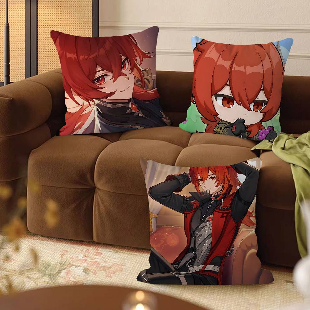 Diluc Ragnvindr Personalized Picture Text Home Decorative Pillows Household Gifts 45x45cm