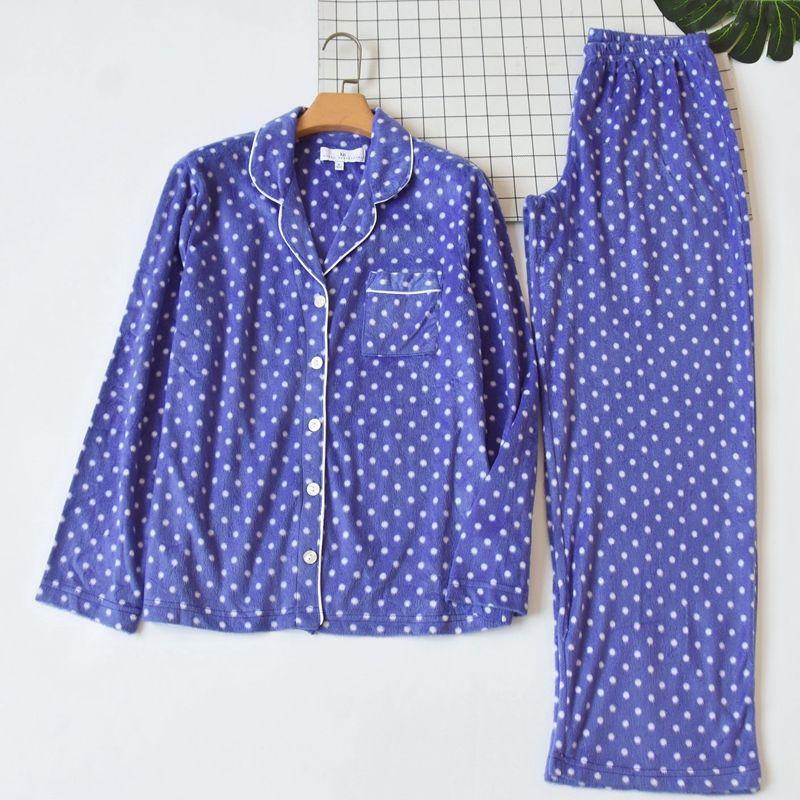 

Outer Single Flannel Spring, Autumn and Winter Comfortable Long-Sleeved Pajamas Blue XL