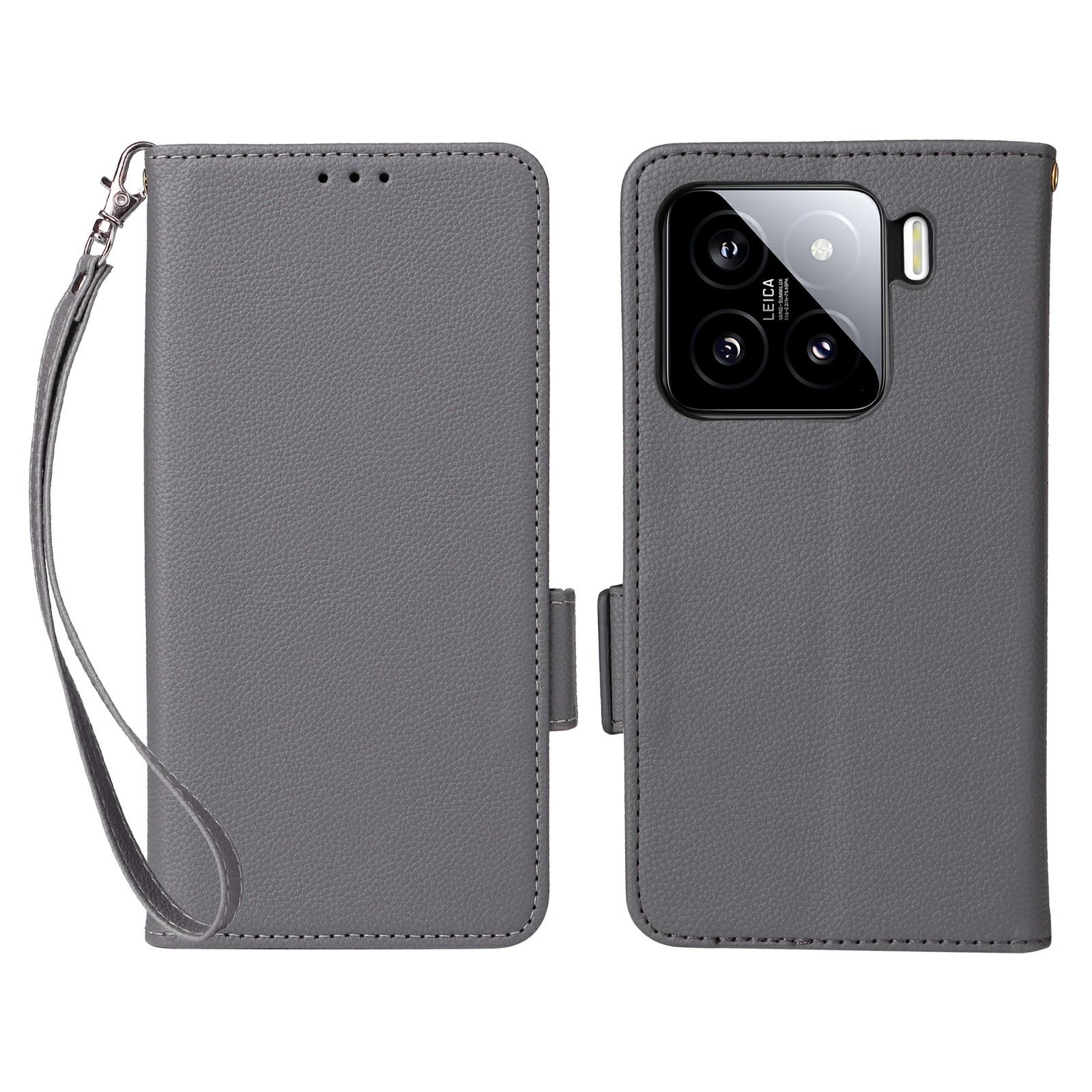For Xiaomi 15 Pro Case with Wrist Strap Litchi Texture PU Leather Wallet Phone Cover D