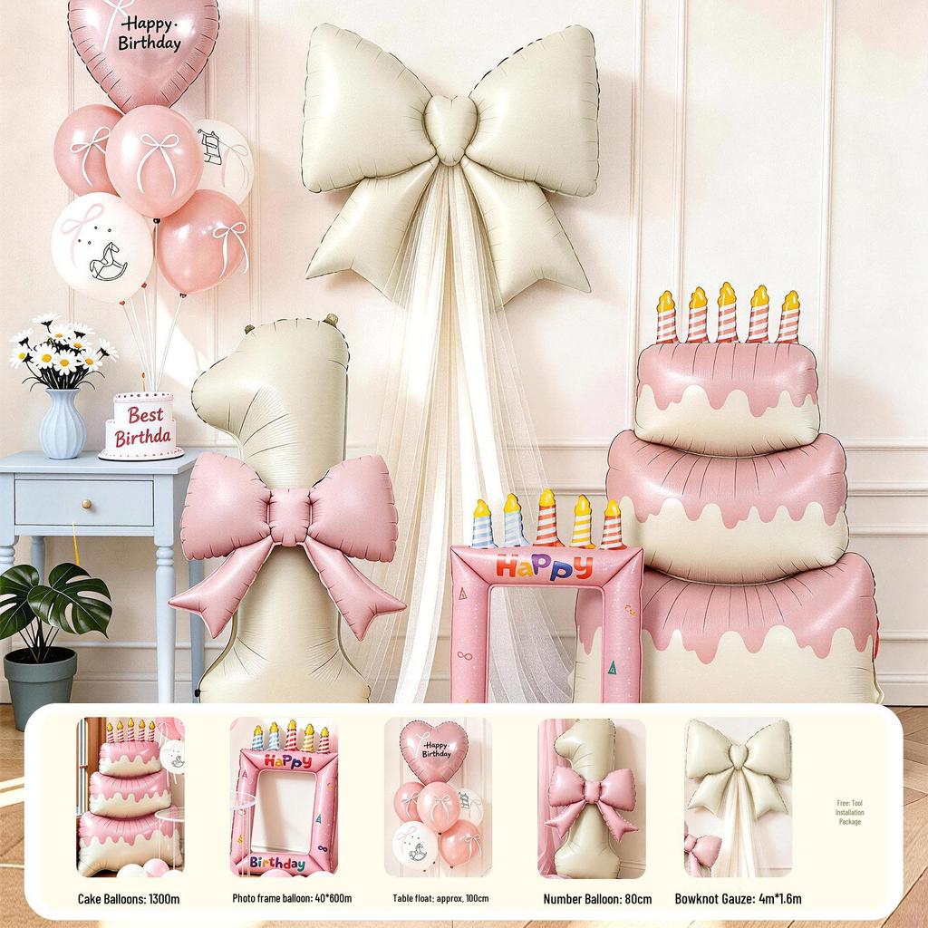Princess First Birthday Decor Set: Cake, Balloons, Bow & Scene Props