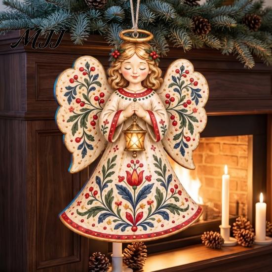 Festive Home Decor Accents Folk Art 2D Ornament, Acrylic Christmas Hanging Decoration, Retro Nutcracker Window Ornaments Angel Santa Rocking