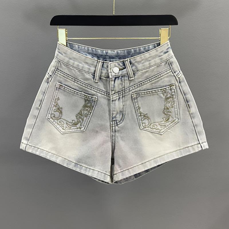 Washed retro blue denim shorts women's summer new high waist thin versatile a word wide leg hot pants tide